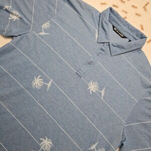 Travis Mathew Mens XL Polo Shirt Blue Palm Tree Striped‎ Golf Casual